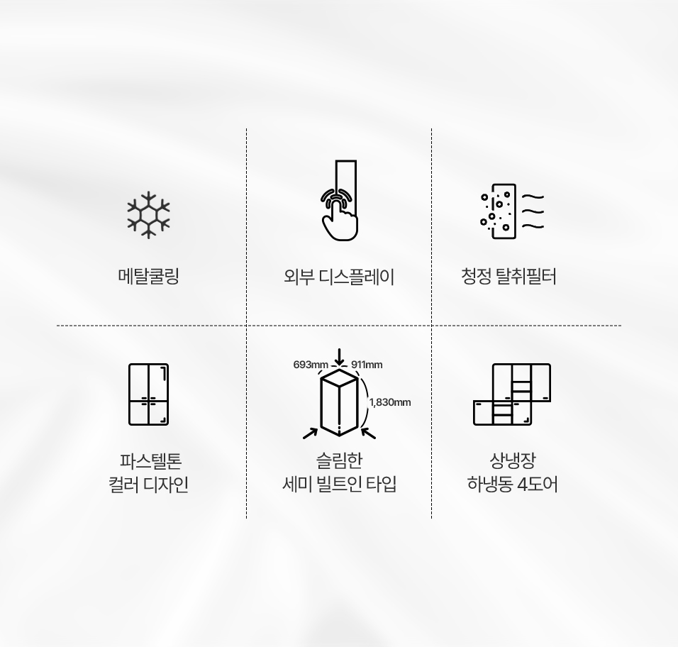 비스포크566L 4Door 냉장고(글라스) · 인버터간냉식 PLX-FRF566WB2 상세 이미지 4