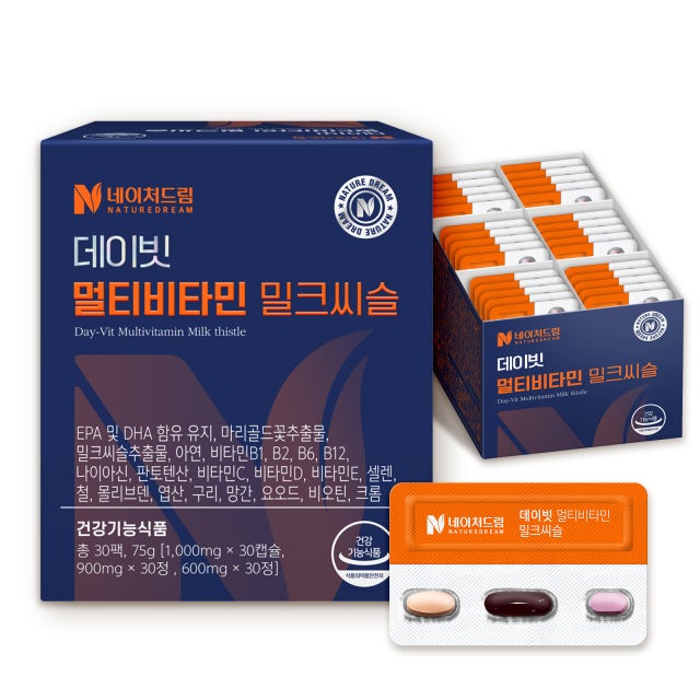 네이처드림 데이빗 멀티비타민 밀크씨슬
(캡슐 1000mg + 정제 900mg + 정제 600mg)x 30개입 상세 이미지 1